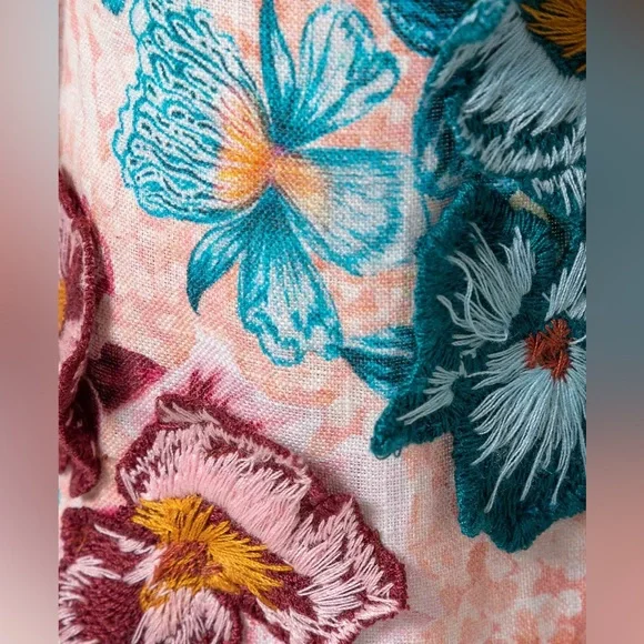 Agua by Agua Bendita Linen Embroidered Pupe Prado Mini Dress Medium